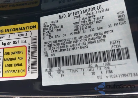 2024 Ford Bronco Sport Free Wheeling from USA, damaged, VIN 3FMCR9K62RRF15423